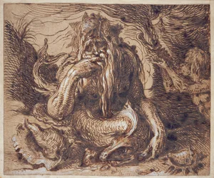 Neptune, 1610 (stylo et encre rehaussés de gouache sur papier)